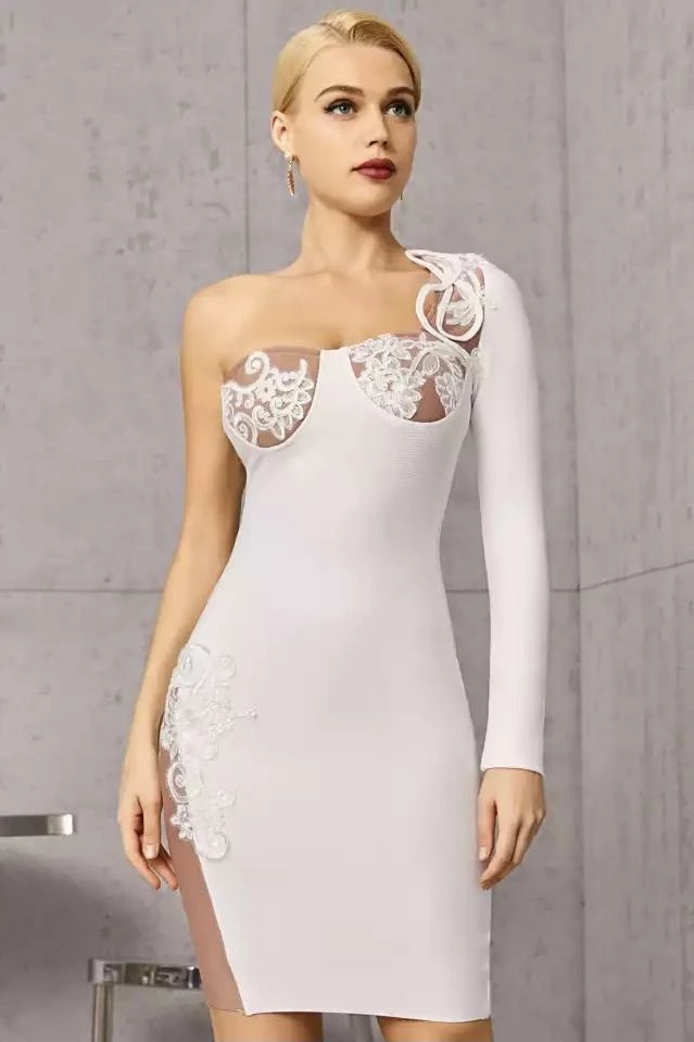 Jessica Bara Genovia One Shoulder Lace Bandage Dress Birthday Suit