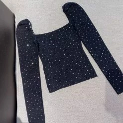 Jessica Bara Charlotte Long Sleeve Diamond Decoration Top