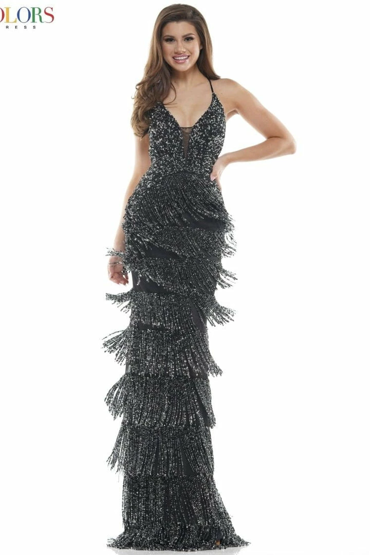 Colors Dress Backless Fringe Sequin Gown The Event Shop