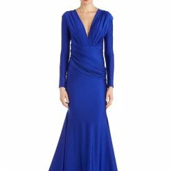 Jessica Bara Selene Long Sleeve V Neck Draped Gown The Event Shop