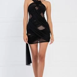 Jessica Bara Laina Sheer Mesh Cross Banded Mini Dress
