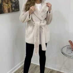 Jessica Bara Bently Genuine Rabbit Fur Belted Jacket