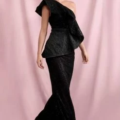 The Event Shop Jessica Bara Kumasi One Shoulder Glitter Ruffle Gown