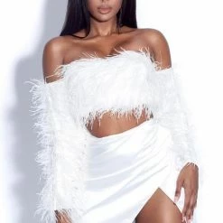 Influencer Style Jessica Bara Dynasty Feather Top And Skirt Two Piece Set