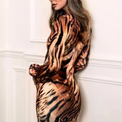 Baccio Couture Summer Lovin' Baccio Angelina Long Sleeve Silk Printed Mini Dress