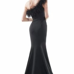 Jessica Bara Colors Dress Feathered One Shoulder Gown