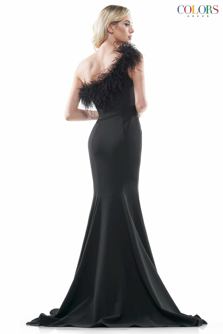 Jessica Bara Colors Dress Feathered One Shoulder Gown