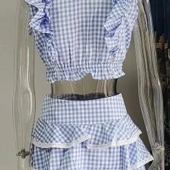 Jessica Bara Lillia Gingham Ruffle Top And Shorts Two Piece Set