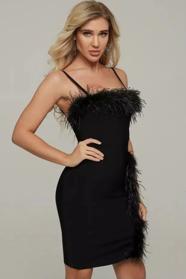 Jessica Bara Heather Bandage Feather Mini Dress The Event Shop