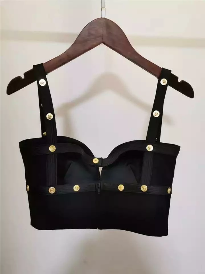 Jessica Bara Brandie Gold Button Crop Top And Short Two Piece Set