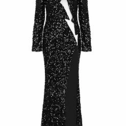 Jessica Bara Spencer Irregular Mesh Cut Out Sequin Gown