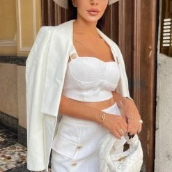 Jessica Bara Thelma Gold Button Top And Skirt Two Piece Set