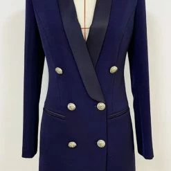 Jessica Bara Blakely Double Breasted Gold Button Blazer Dress