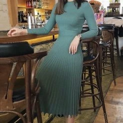 Jessica Bara Maxwell Long Sleeve Pleated Midi Dress
