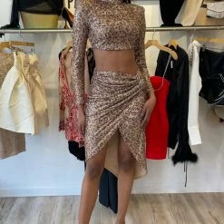 Jessica Bara Annya Seuqin Leopard Top And Skirt Two Piece Set The Event Shop