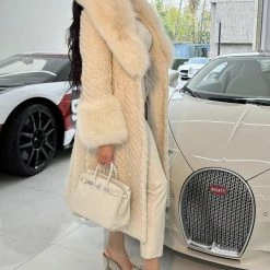 Jessica Bara Dierdra Fur And Wool Belted Long Coat Influencer Style