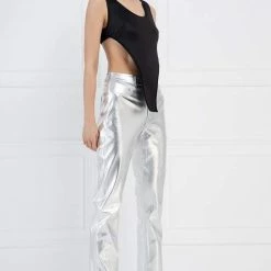Jessica Bara Declan Shiny Silver Leather Pants