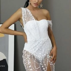 Influencer Style Jessica Bara Yasmin Glitter Sheer Bodycon Mini Dress