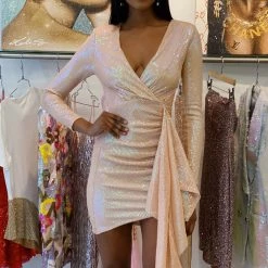Influencer Style Jessica Bara Danielle Sequin V Neck Draped Mini Dress