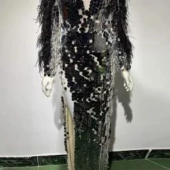 Influencer Style Jessica Bara Azariah Long Feather Sleeve Sequin Gown