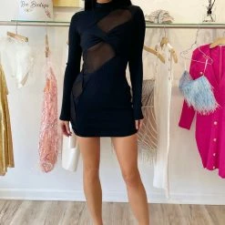 Dresses Jessica Bara Dominika Long Sleeve Cut Out Mesh Dress