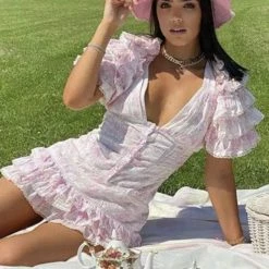 Influencer Style Jessica Bara Cooper Short Sleeve Ruffle Mini Dress