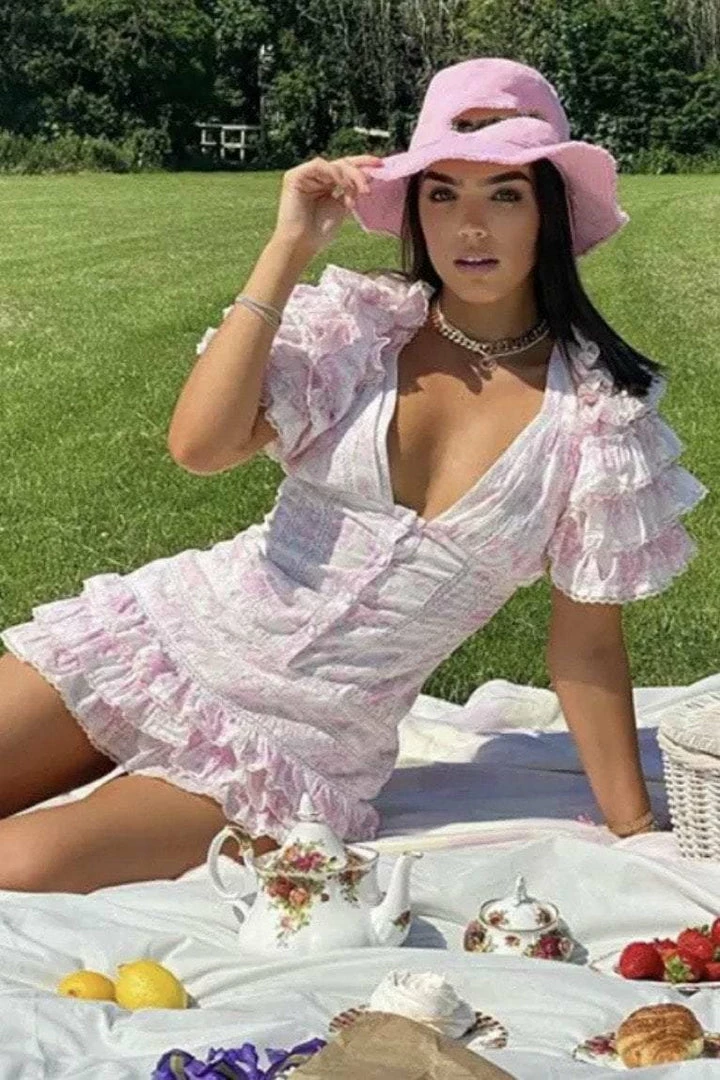 Influencer Style Jessica Bara Cooper Short Sleeve Ruffle Mini Dress