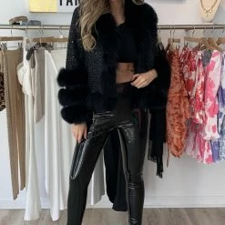 Jessica Bara Nakita Fur And Sequin Coat