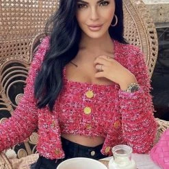 Influencer Style Jessica Bara Lena Tweed Tweed Blazer Top And Skirt Three Piece Set