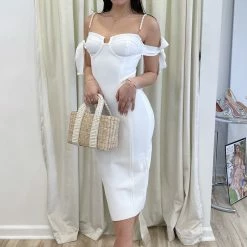 Influencer Style Jessica Bara Christian Bowknot Bodycon Midi Dress