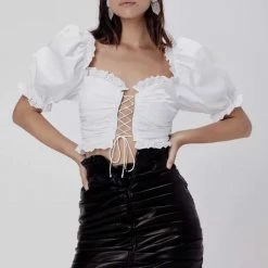 Jessica Bara Dalary Puff Shoulder Lace Up Crop Top Summer Lovin'