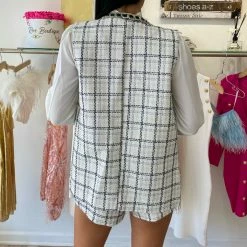 Jessica Bara Brinley Plaid Vest Blouse And Shorts Three Piece Set The 9-5 Shop