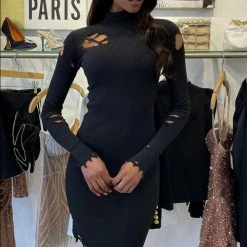 Jessica Bara Liliana Long Sleeve Distressed Mini Dress Reve Doll Essentials