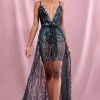 Jessica Bara Itzel Beaded Sheer Two Piece Dress