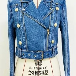 Jessica Bara Cosima Gold Button Denim Jacket