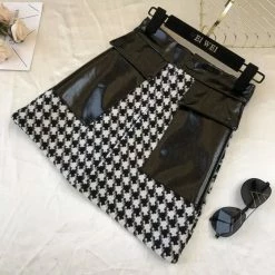 Jessica Bara Carrie Houndstooth Patent Leather Mini Skirt
