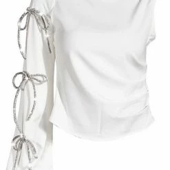 Jessica Bara Brodie One Shoulder Rhinestone Bowknot Top