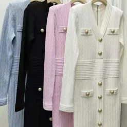 Jessica Bara Debra Knitted Gold Button Dress