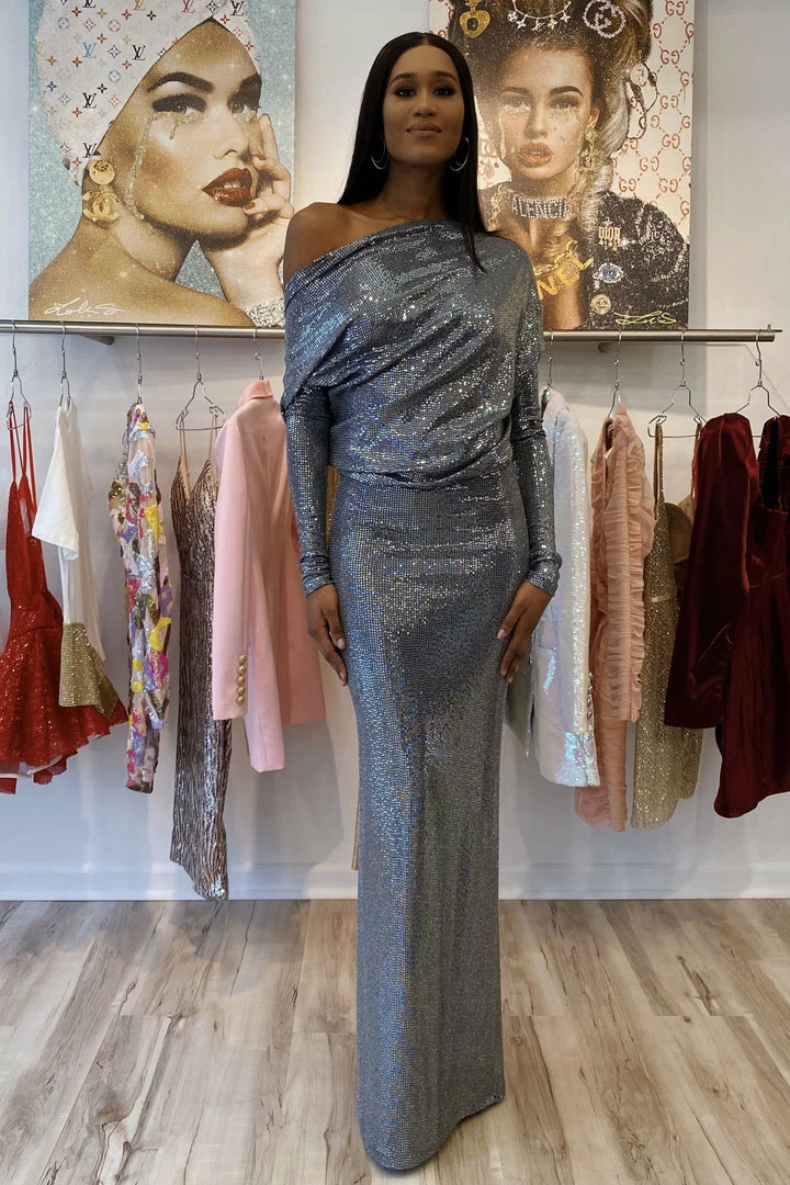 Influencer Style Jessica Bara Amanie Long Sleeve 3 Way Glitter Gown