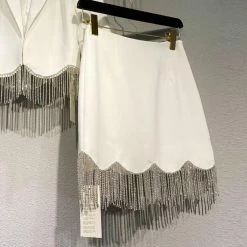 Influencer Style Jessica Bara Karter Fringe Blazer And Skirt Two Piece Set