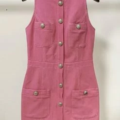 Influencer Style Jessica Bara Darielle High Neck Pink Denim Mini Dress