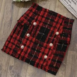 Reve Doll Essentials Jessica Bara Edalene High Waisted Tweed Gold Button Mini Skirt