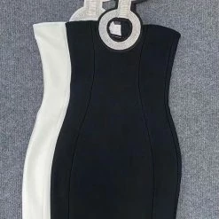 Jessica Bara Deirdre Bandage Crystal Halter Mini Dress Dresses