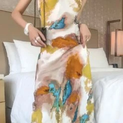 Jessica Bara Christian Tie Dye Spaghetti Strap Midi Dress