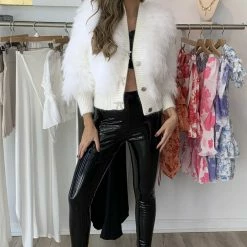 Jessica Bara Dolores Bow Button Fur Jacket Influencer Style