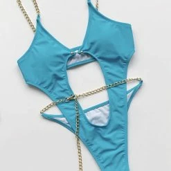 Jessica Bara Sonja Metal Chain Cut Out Swimsuit Influencer Style