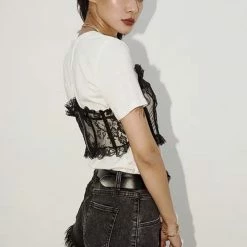 Jessica Bara Asher Corset Lace Short Sleeve Top Tops