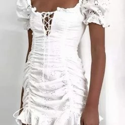 Jessica Bara Addyson Eyelet Ruched Mini Dress Summer Lovin'