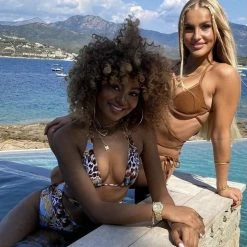 Jessica Bara Corey Chain Print High Waisted Bikini Set Influencer Style