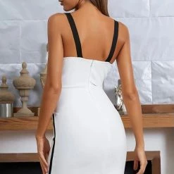 Jessica Bara Nastia Colorblock V Neck Tied Mini Dress